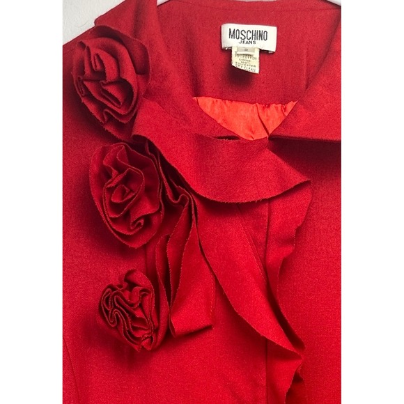 Vintage Moschino Red Wool Rose Appliqué Coat Italy Designer AS IS - Picture 4 of 13